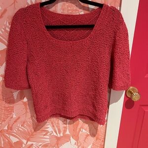 Hot Pink Knit Short Sleeve Sweater